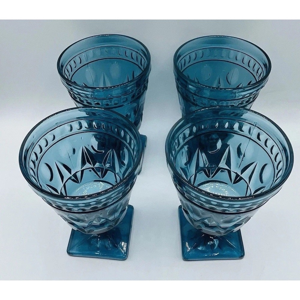 INDIANA GLASS ~ Colony Park Lane‎ Blue Four Vintage 5 1/2" Wine Glasses ~ USA